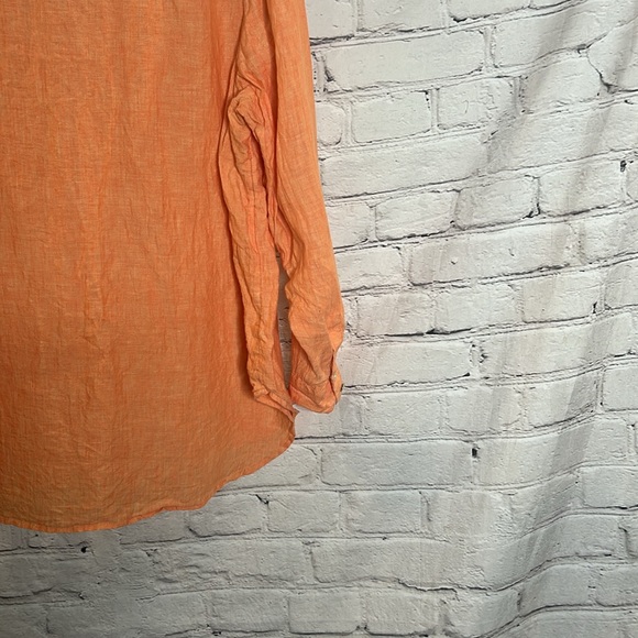 Sigrid Olsen Orange Linen Y Neck Button Down Collared Blouse Size 2X - Picture 14 of 14
